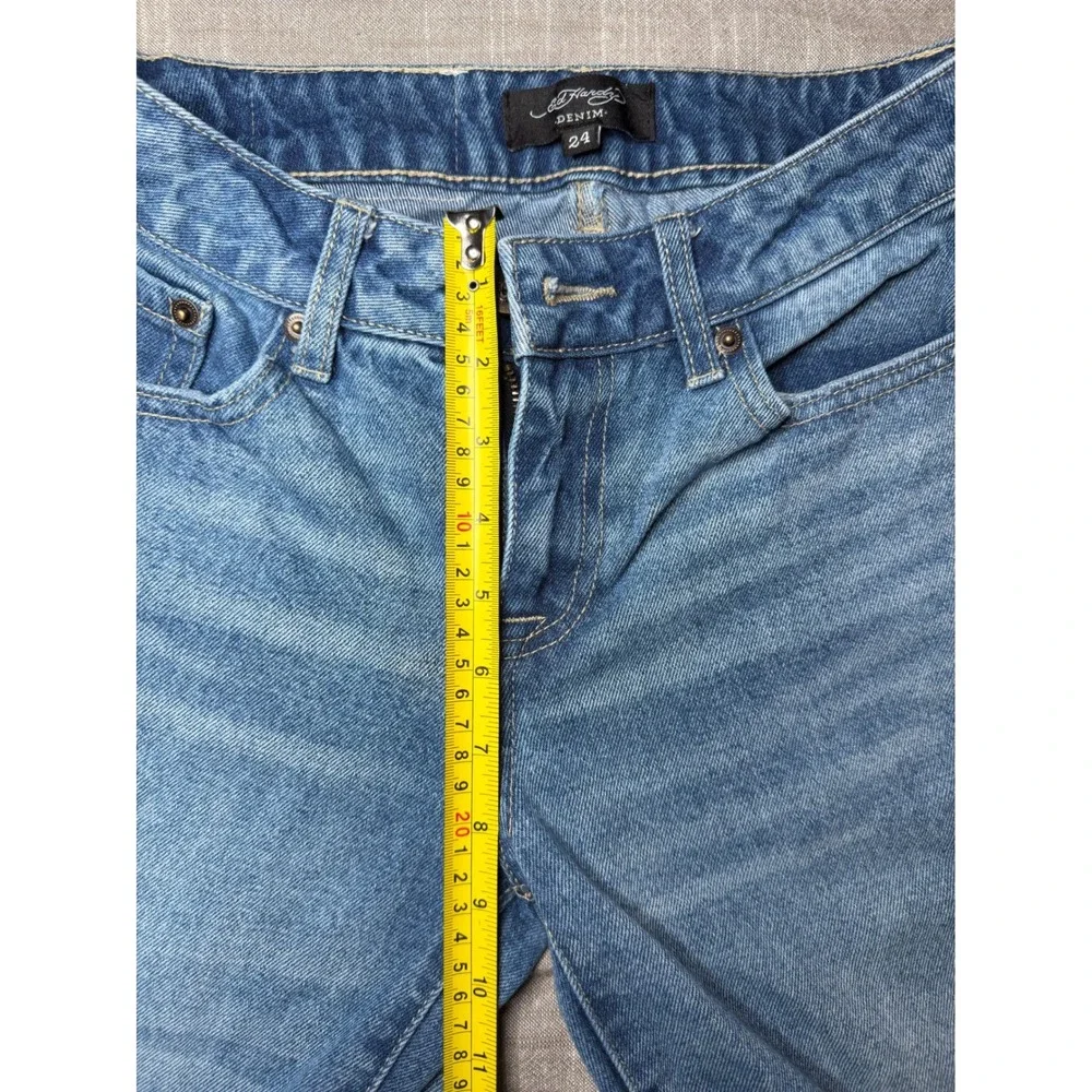 Ed Hardy Denim Women 24 Blue Flare Jeans Tattoo Graphic Tiger Dragon‎ WEHDB100-3